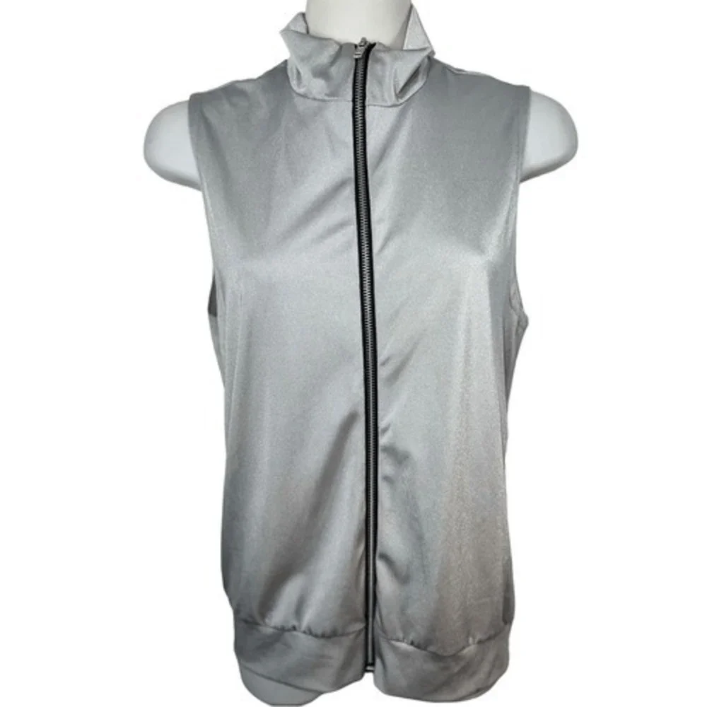 Kelle Metallic Silver Dance Costume Vest Youth L Stage Recital Zip Performance
